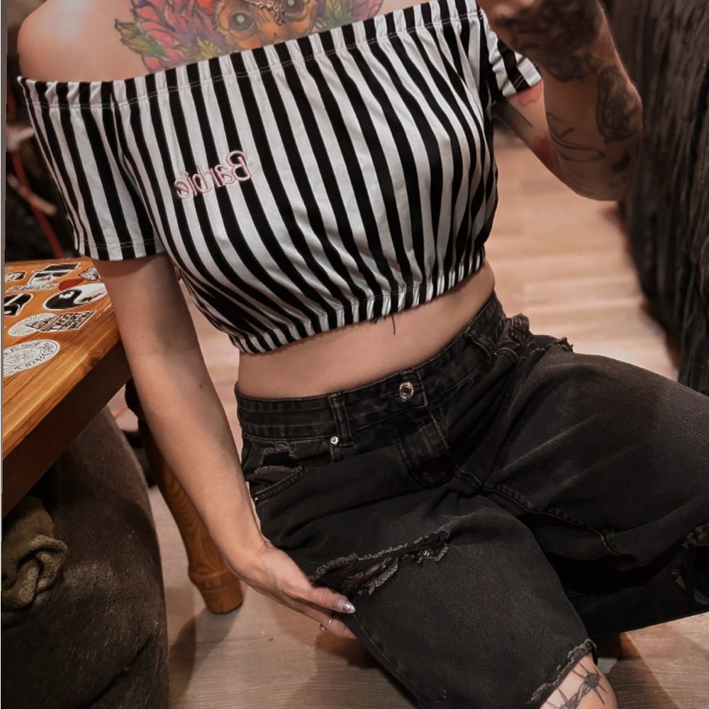 Barbie Black and White Ribbed Crop Top
